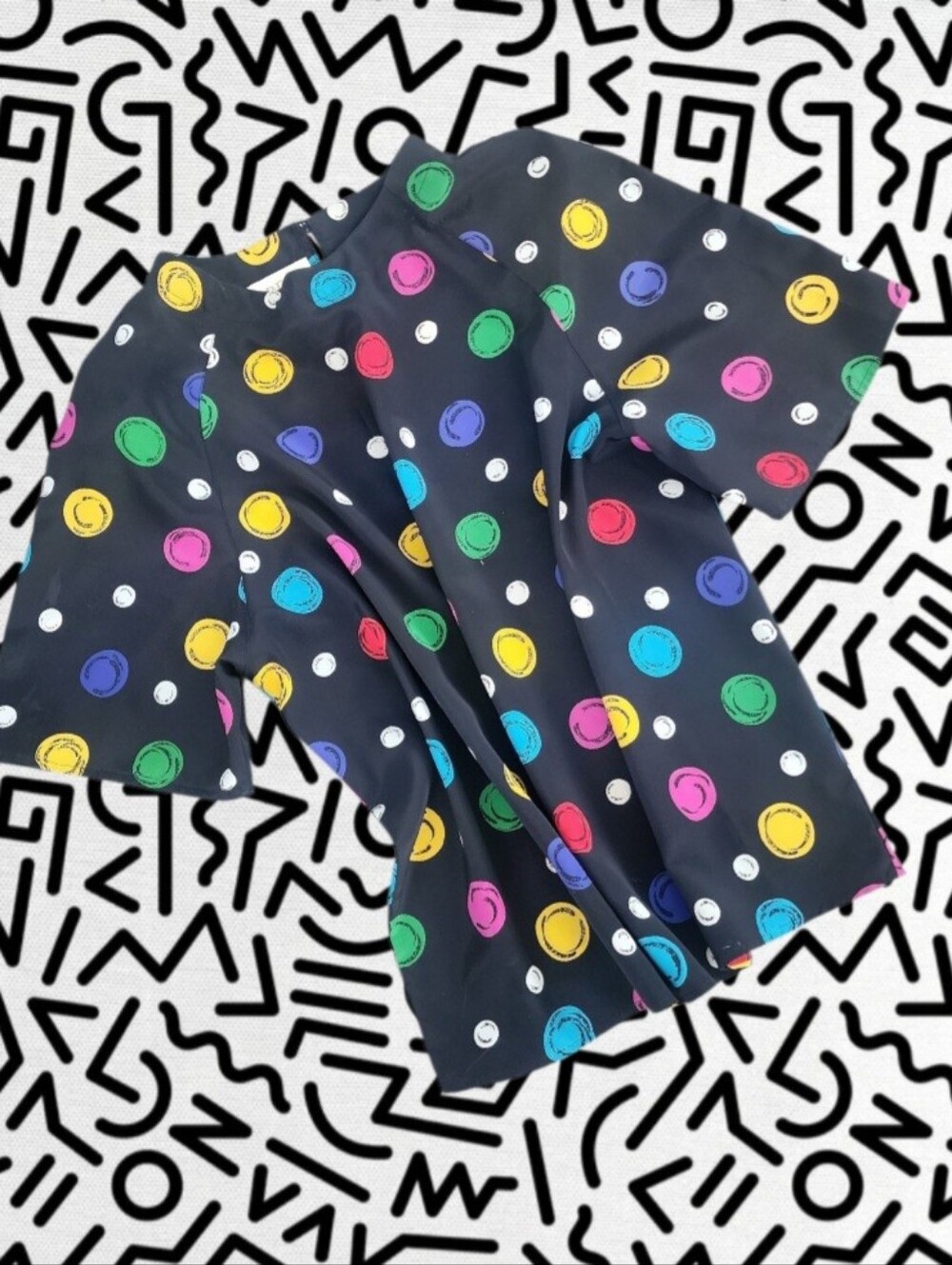 80s Vintage Multi Colored Polka Dot Shirt Sleeve Blouse